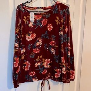 LOFT Velour Floral top sweatshirt L